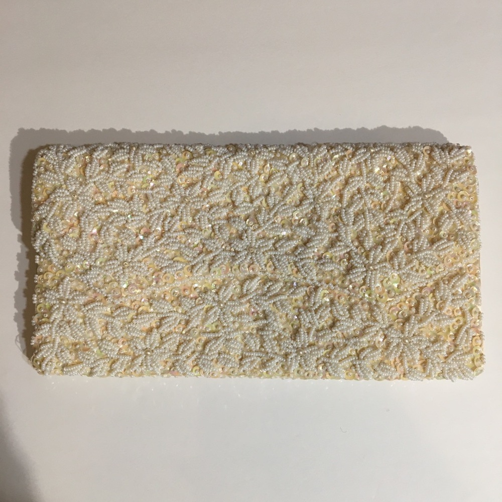 Vintage Ivory Iridescent Beaded Evening Clutch
